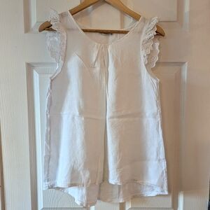 White Linen Top With Eyelet Trim (S)